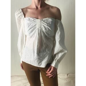 ELLIE MAE "Karina" White Eyelet Bow Long Sleeve Blouse NWT US 4